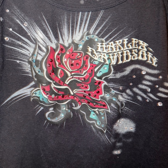 Vintage Harley Davidson Graphic Rose Bedazzled Tank Top - Picture 2 of 6